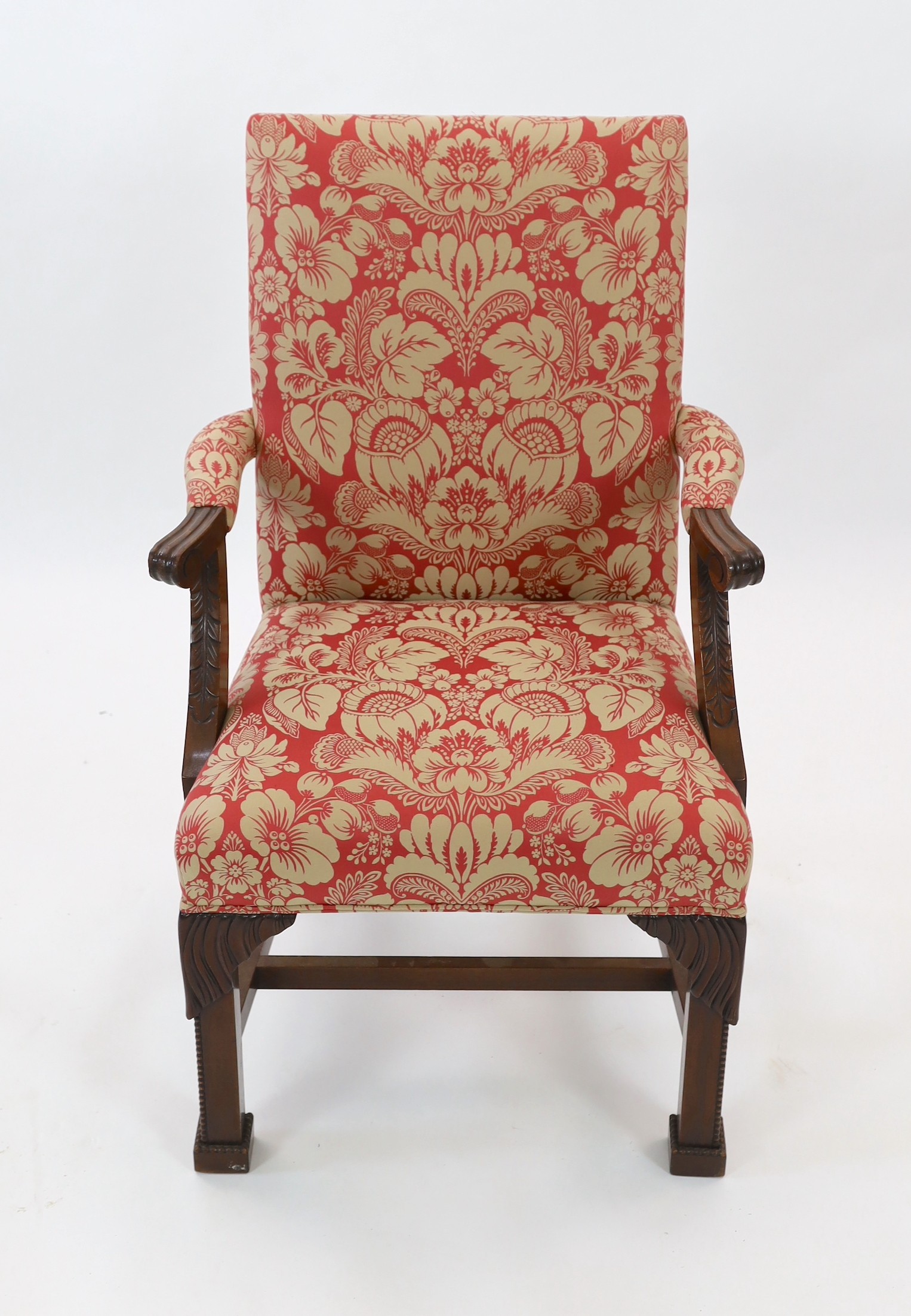 A George III style mahogany elbow chair, width 84cm, depth 67cm, height 101cm